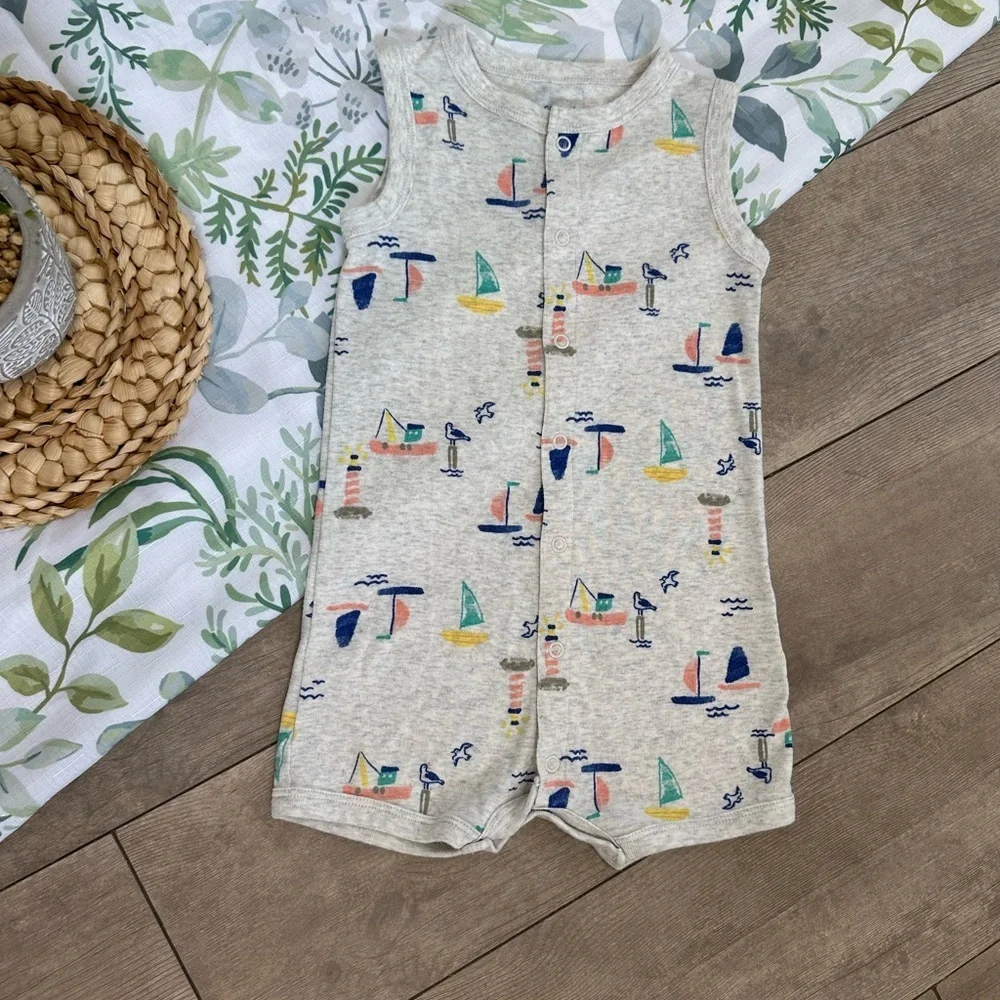 Carter’s Toddler Boy Sailboat Snap Up Sleeveless Romper Size 24 Months
